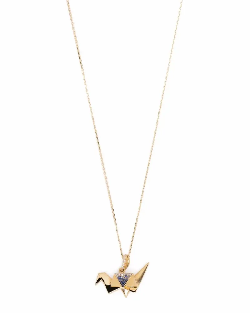Aurélie Bidermann 18kt Origami Gelbgoldhalskette mit Saphiren und Diamanten Gold
