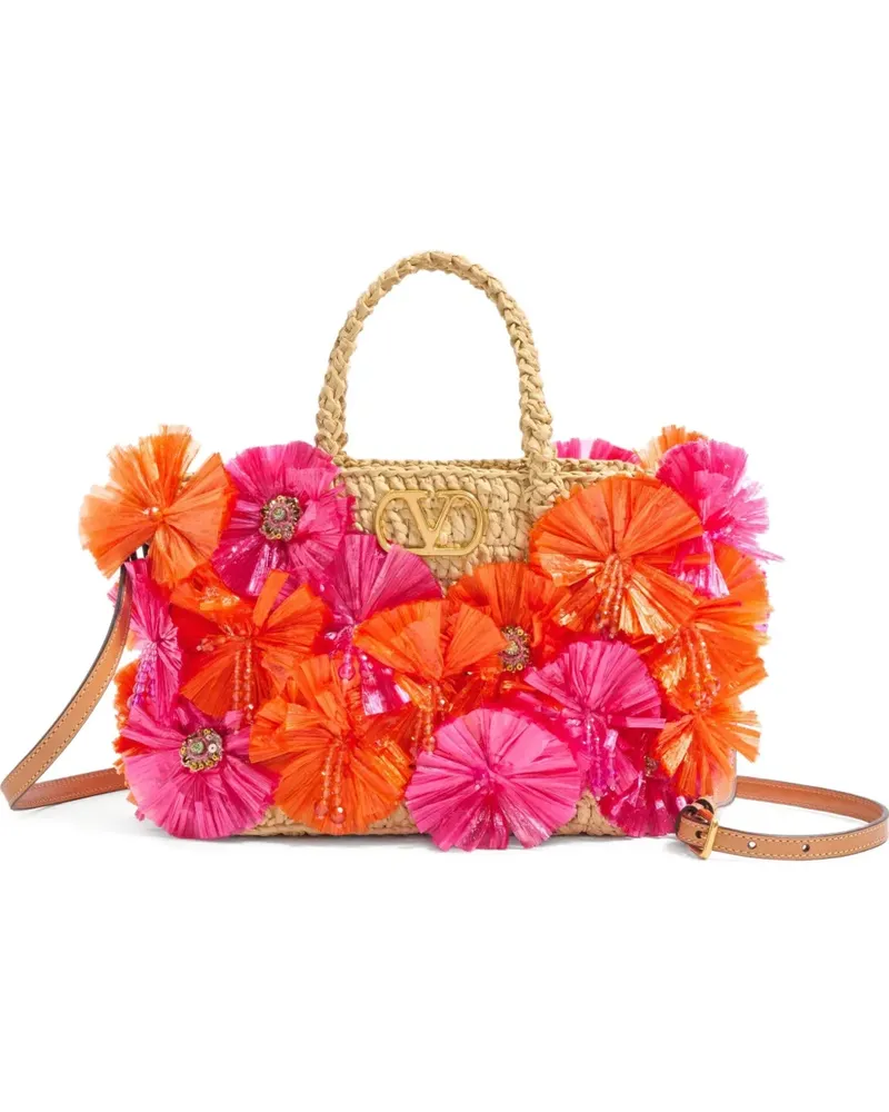 Valentino Garavani Kleine Tote Bag mit Blumenapplikation - Nude Nude