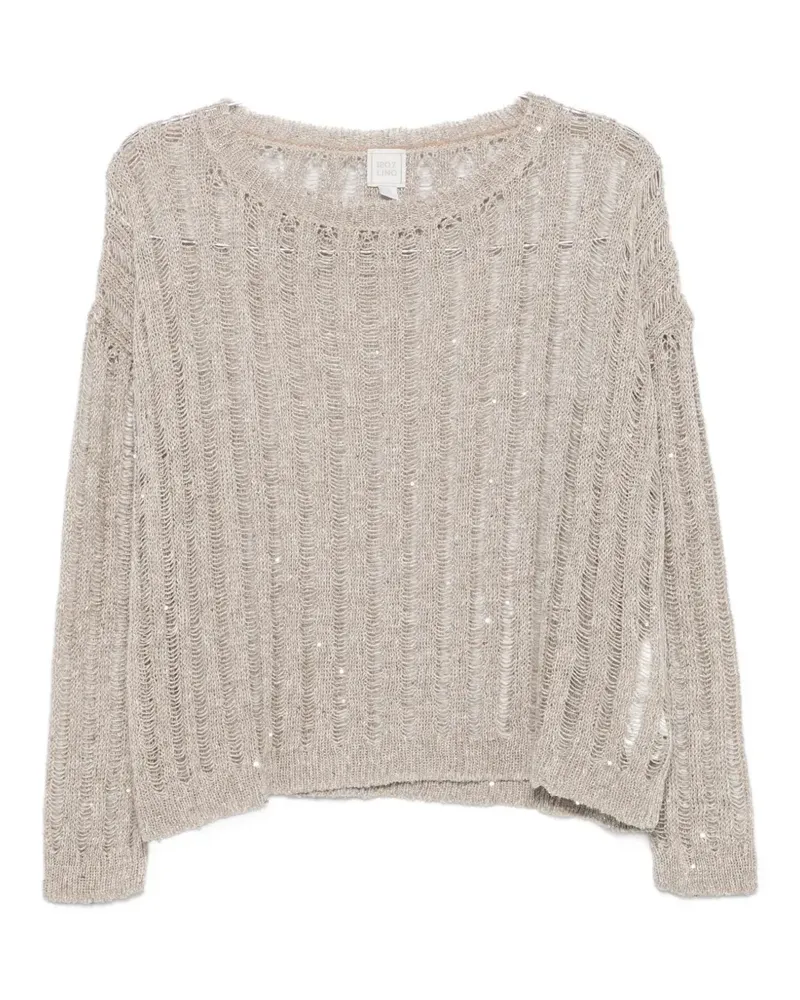 120% Lino sequin-embellished open-knit sweater - Grau Grau