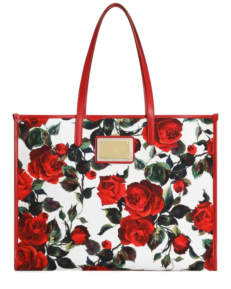 Dolce & Gabbana Große Schultertasche mit Rosen-Print - Weiß Weiß