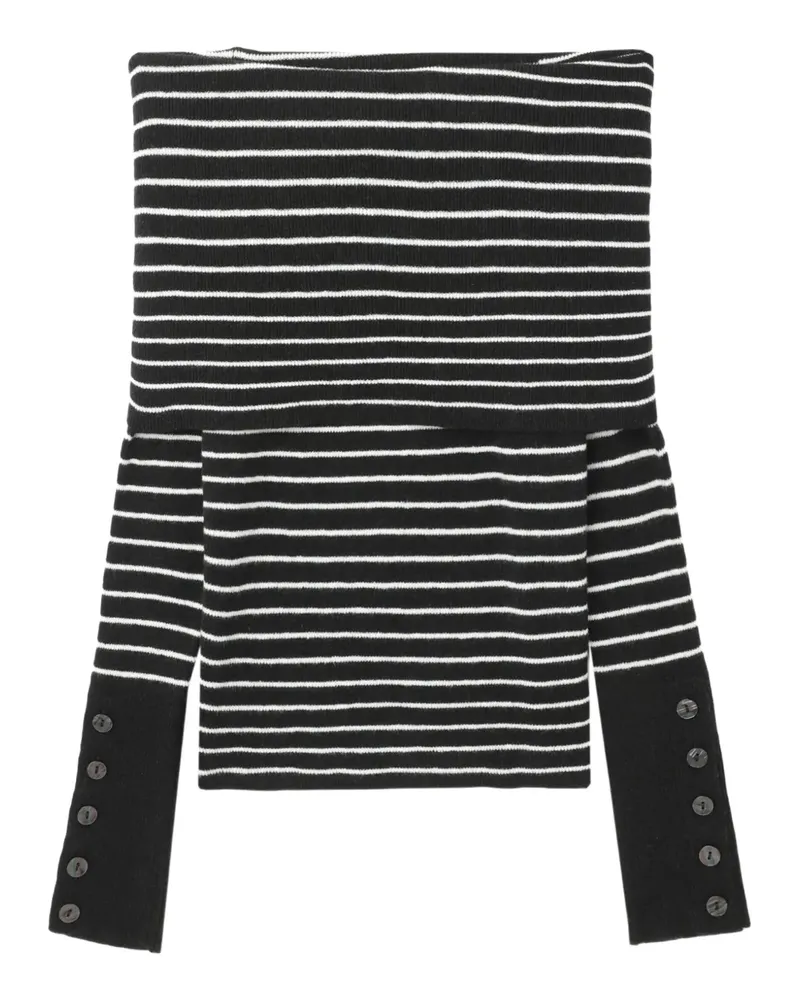 Free People Schulterfreier Pullover mit Streifen - Schwarz Schwarz