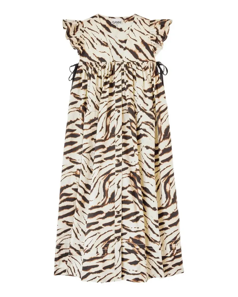 Ganni tiger-print ruffled dress - Nude Nude