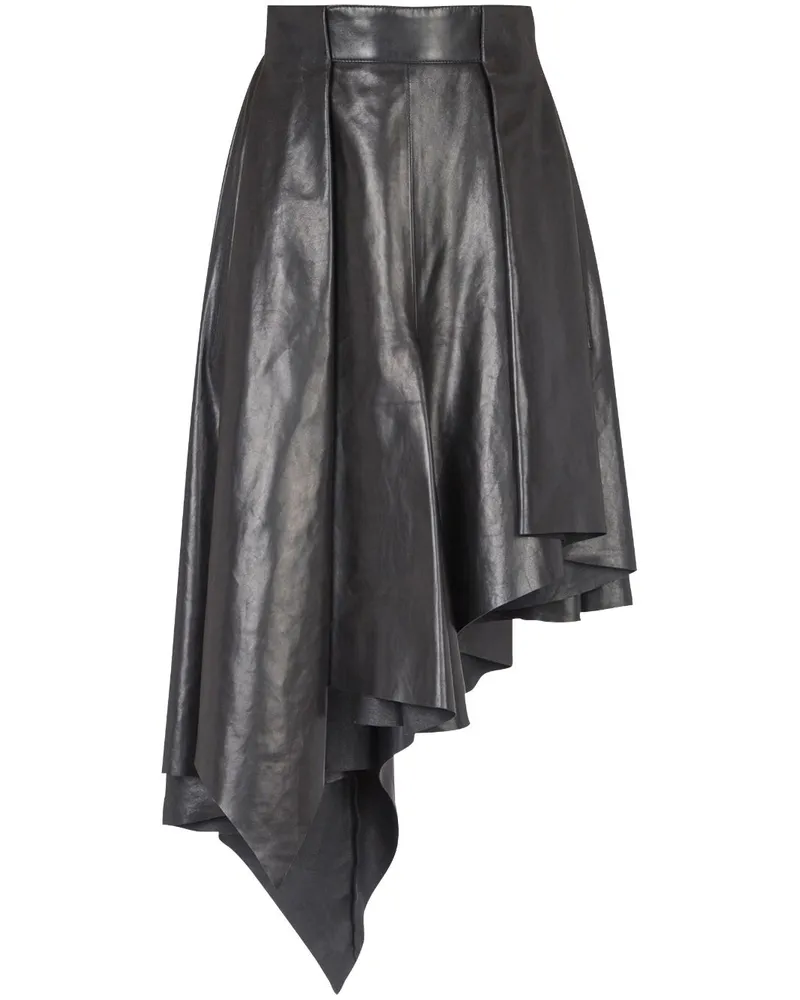 Balmain Asymmetrischer Lederrock - Schwarz Schwarz