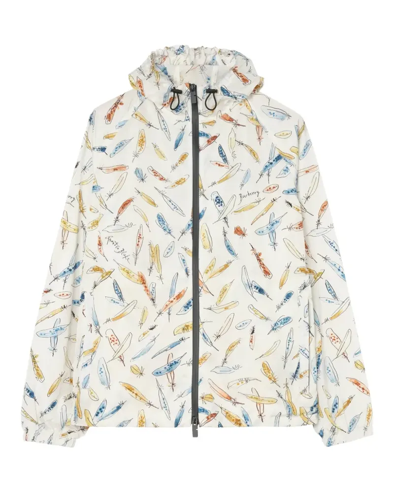 Burberry Nylon-Kapuzenjacke mit Feder-Print - Weiß Weiß
