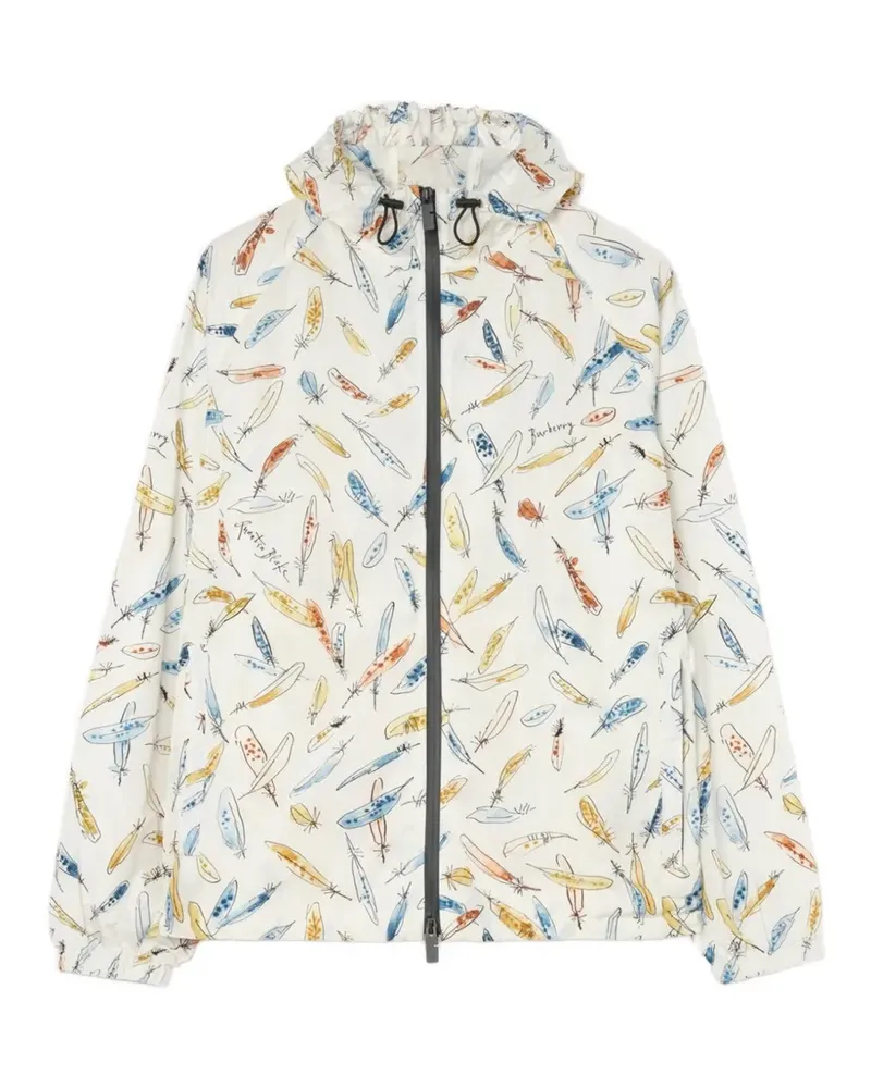 Burberry Nylon-Kapuzenjacke mit Feder-Print - Weiß Weiß