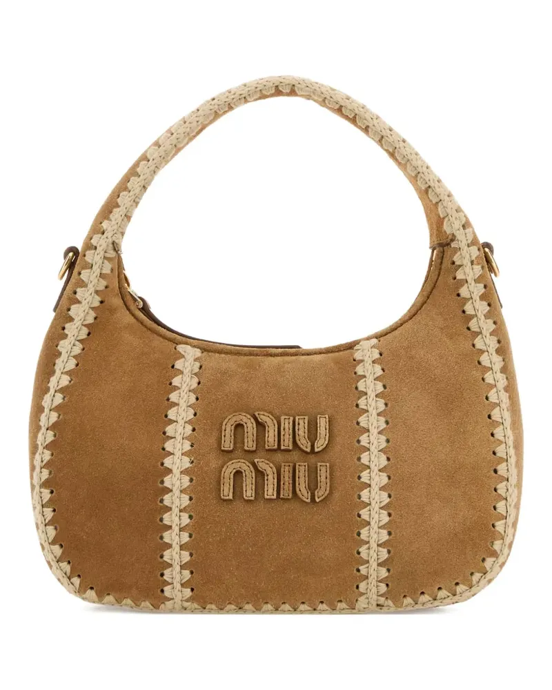 Miu Miu Geflochtene Wander Schultertasche aus Wildleder - Braun Braun