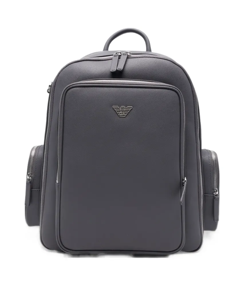 Emporio Armani logo-plaque saffiano-effect backpack - Grau Grau
