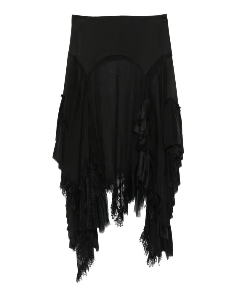 Ann Demeulemeester ruffled lace-trim skirt - Schwarz Schwarz