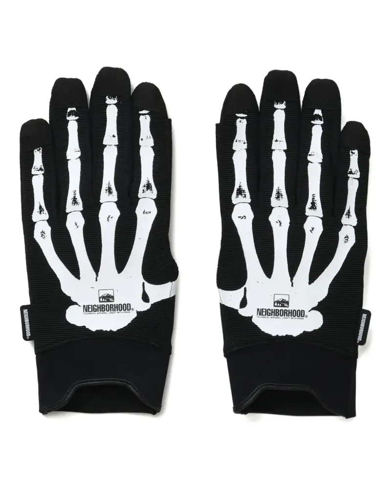 Neighborhood skeleton-print gloves - Schwarz Schwarz