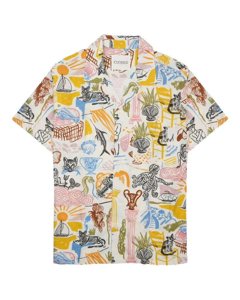 Closed graphic-print short-sleeve shirt - Weiß Weiß