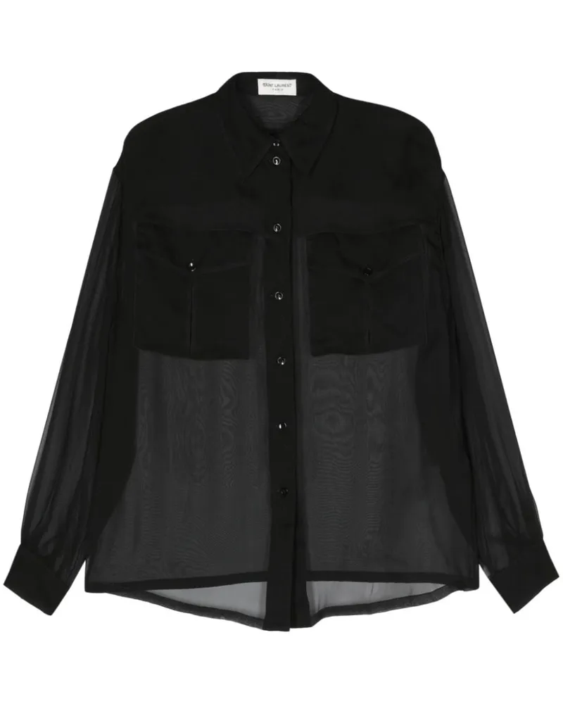 Saint Laurent Semi-transparentes Seidenhemd - Schwarz Schwarz
