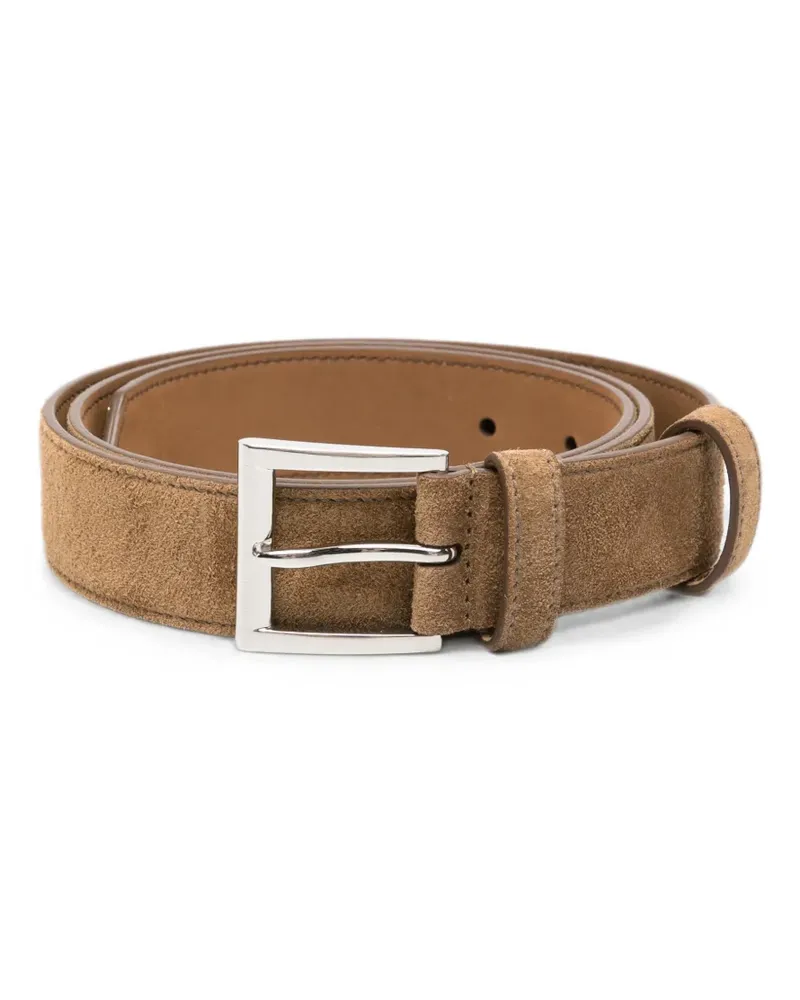 Prada logo-plaque suede belt - Braun Braun