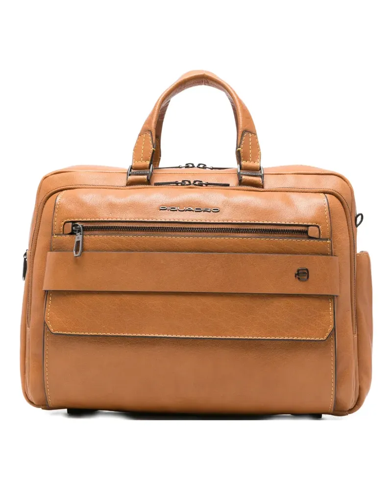 Piquadro Solm grained-leather laptop bag - Nude Nude