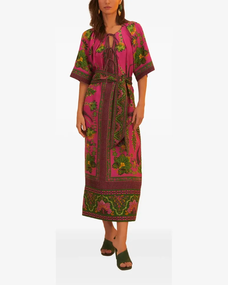 FARM Rio Gürtel-Maxikleid mit Blumen-Print - Rosa Rosa