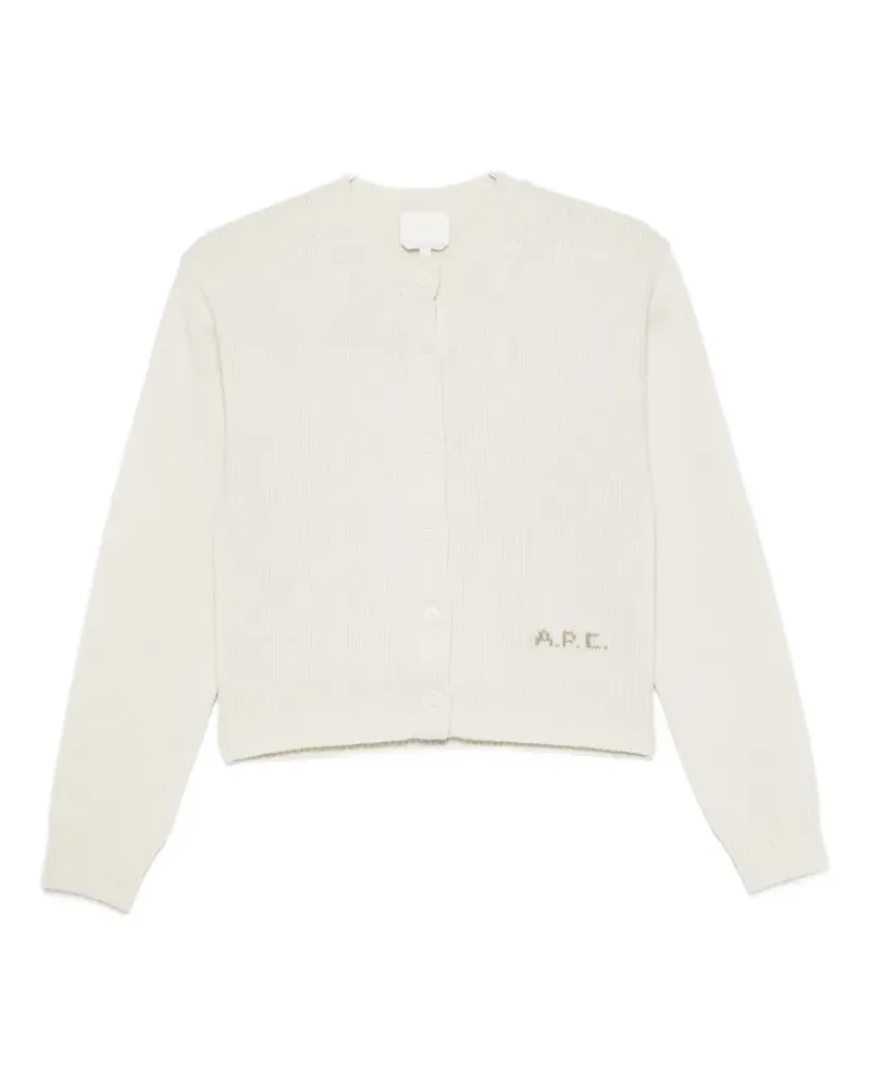 A.P.C. logo-embroidered ribbed-trim cardigan - Nude Nude