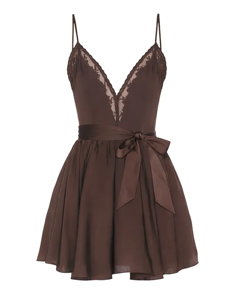 Bardot Gürtel-Kleid mit Spitzenbesatz - Braun Braun