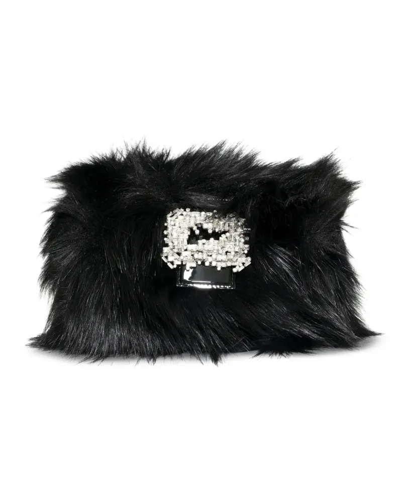 GEDEBE crystal-embellished faux-fur clutch bag - Schwarz Schwarz