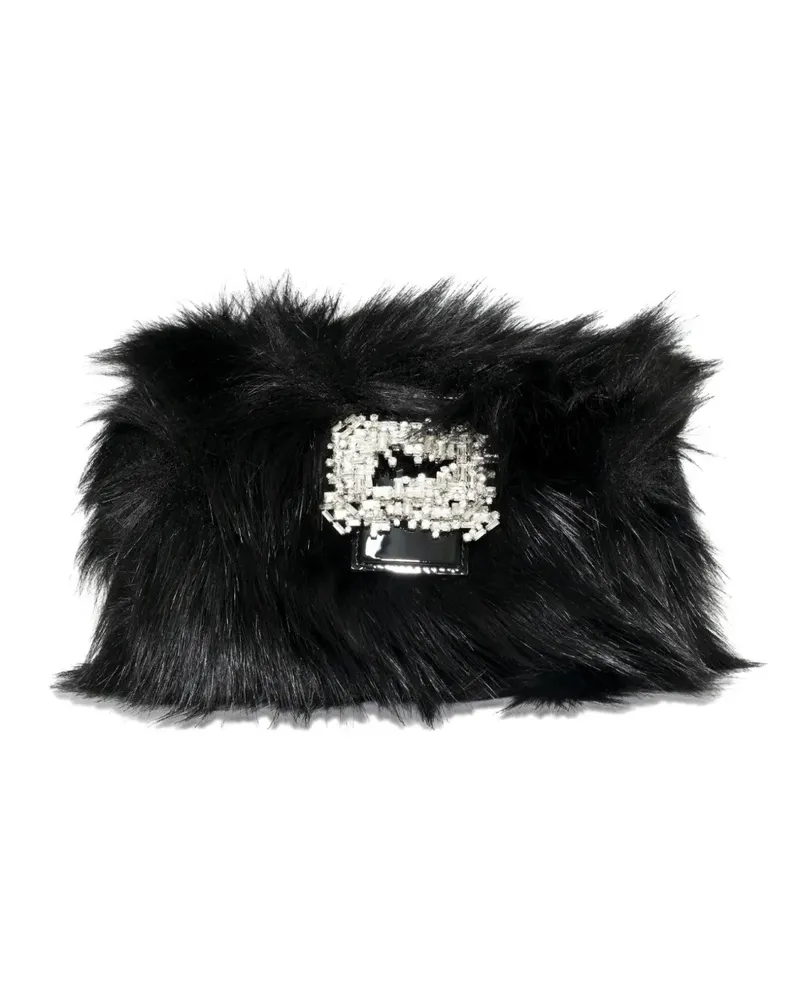 GEDEBE crystal-embellished faux-fur clutch bag - Schwarz Schwarz
