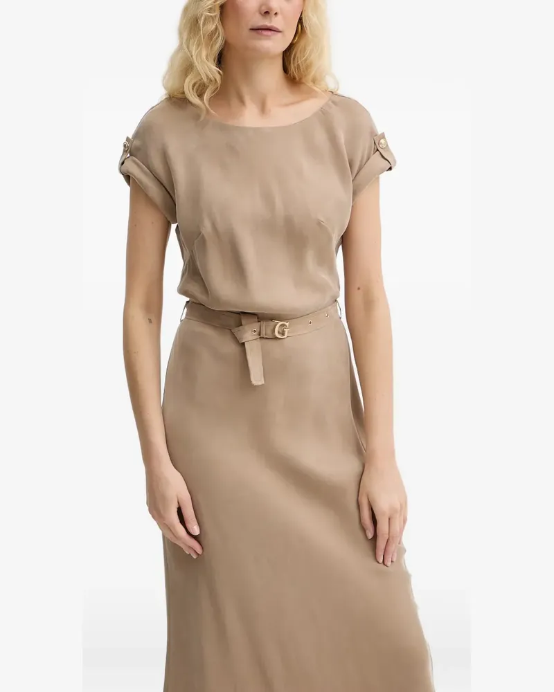 Guess belted button-detail midi dress - Nude Nude