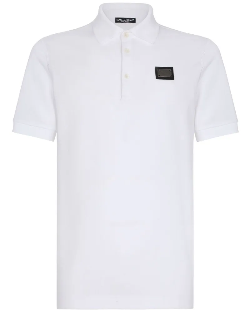 Dolce & Gabbana Pikee-Poloshirt mit Logo-Schild - Weiß Weiß