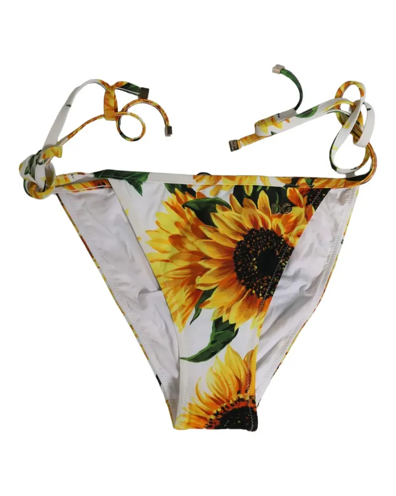 Dolce & Gabbana sunflower-print side-tie bikini bottoms - Weiß Weiß