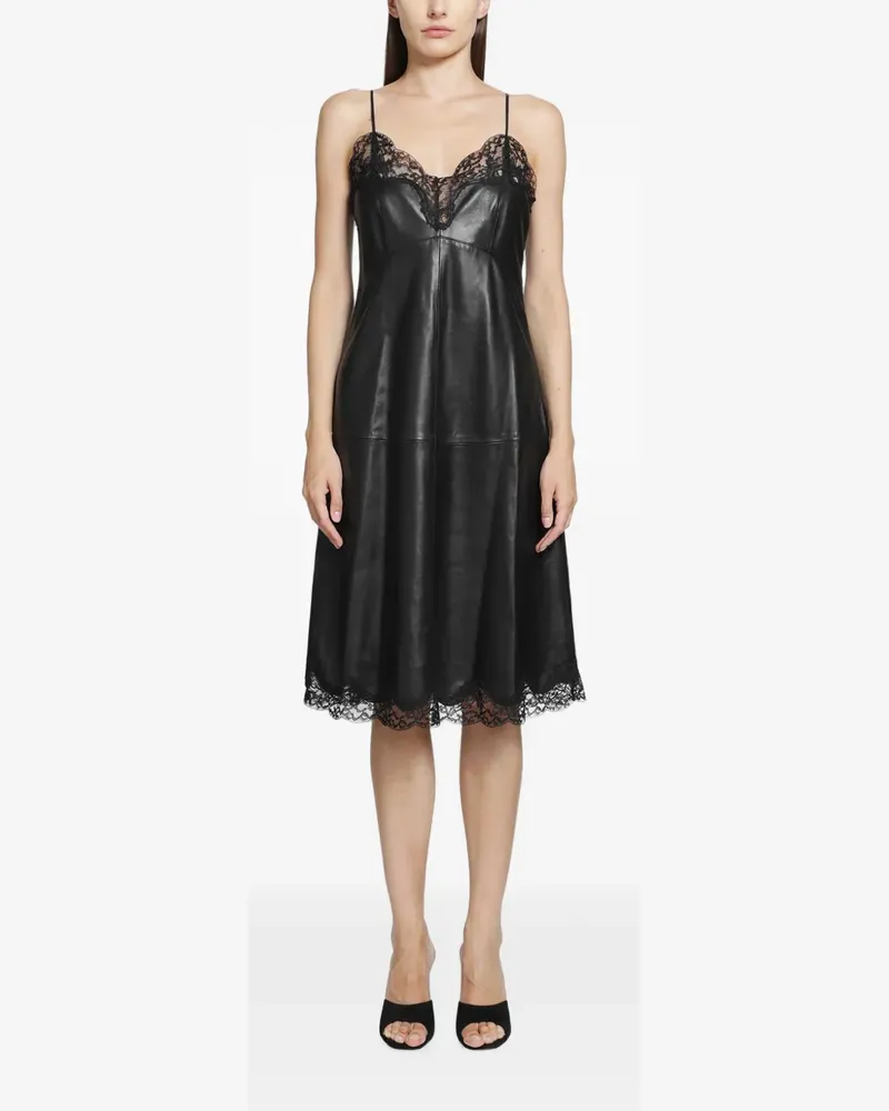 Magda Butrym Midikleid mit Spitzenbesatz - Schwarz Schwarz