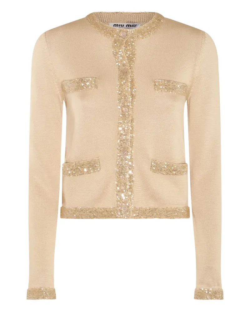 Miu Miu Cropped-Cardigan mit Pailletten - Nude Nude