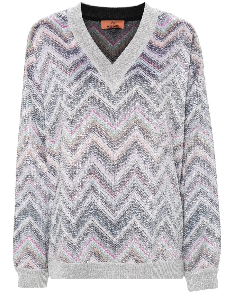 Missoni Paillettenpullover mit Zickzackmuster Grau