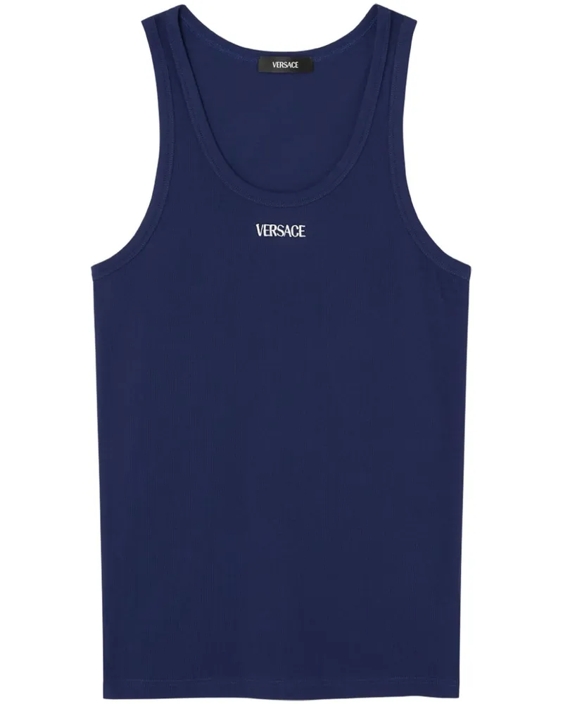 Versace Geripptes Trägershirt mit Logo - Blau Blau