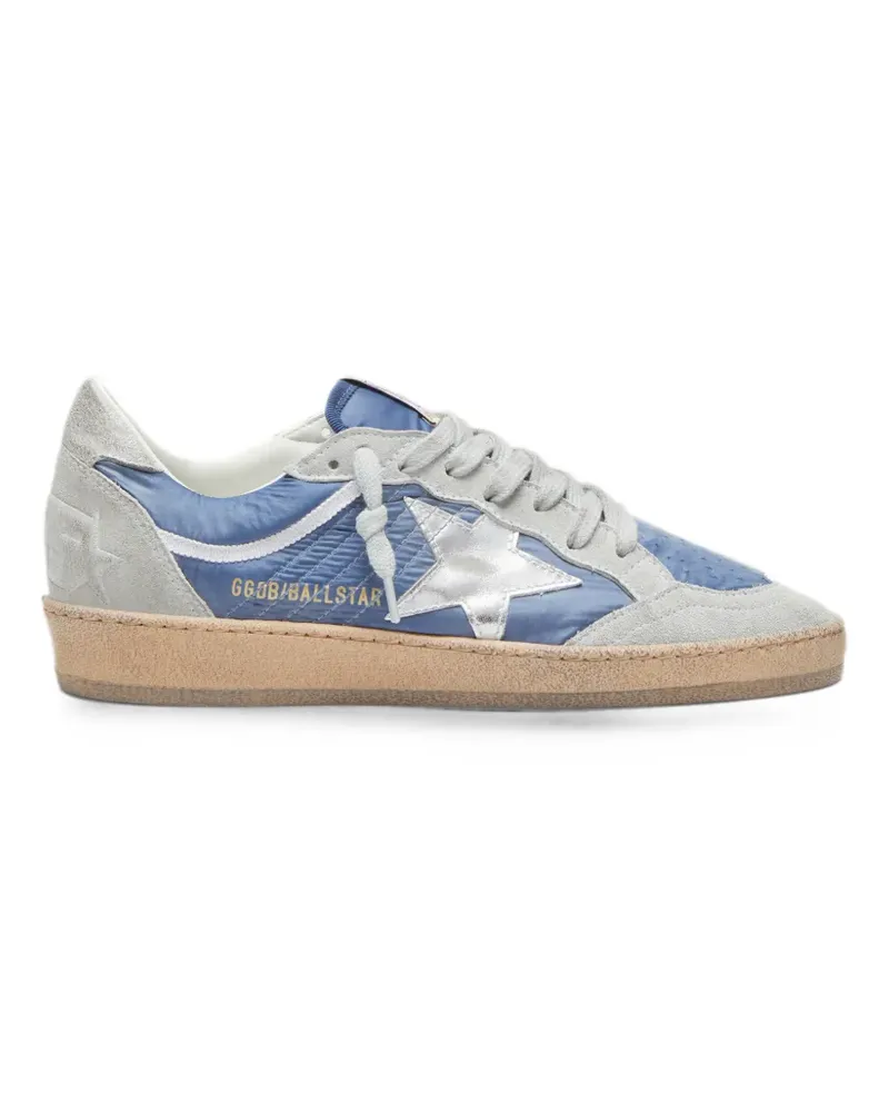 Golden Goose Ball Star Sneakers aus denim-blauem Nylon mit hellgrauen Wildledereinsätzen und silberfarbenem Metallic-Lederstern Blau