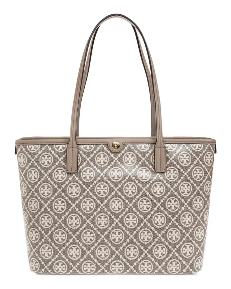 Tory Burch T Monogram coated jacquard small zip tote - Grau Grau