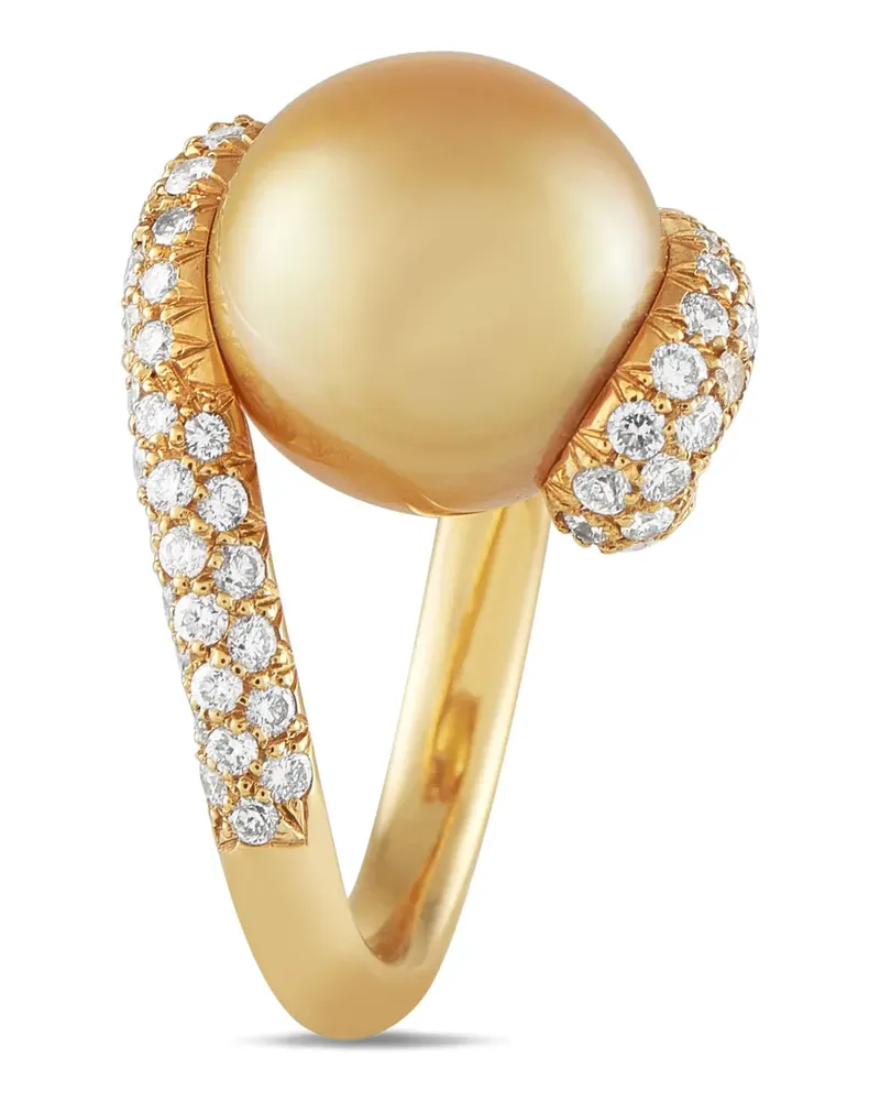 Mikimoto 18kt Placomos Gelbgoldring mit Südseeperle und Diamant Gold