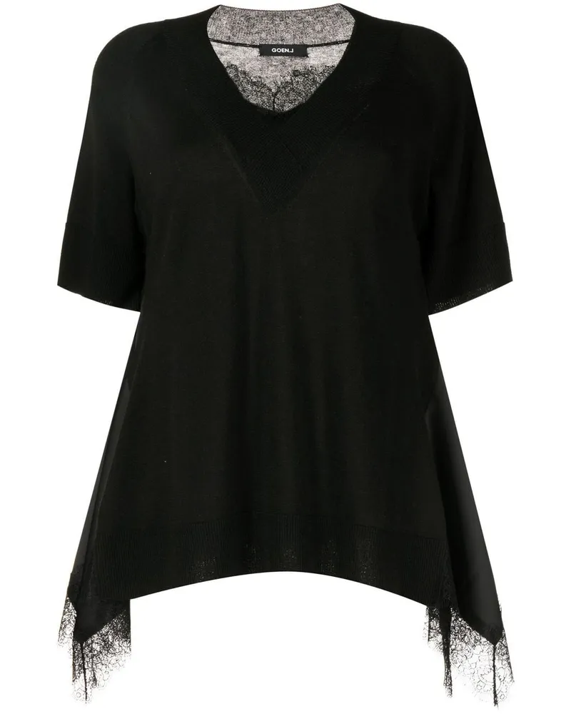 GOEN.J T-Shirt mit Spitzenborten - Schwarz Schwarz