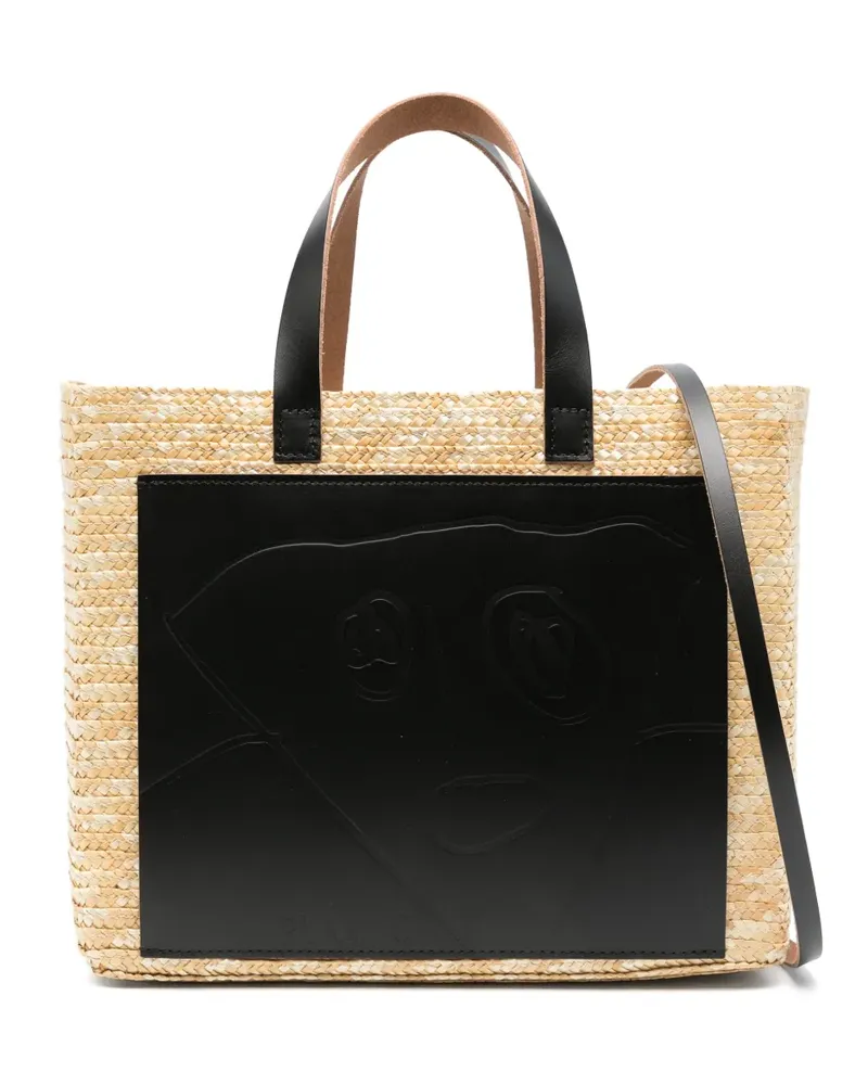 PLAN C Tote Bag aus Stroh mit Ledereinsätzen - Nude Nude