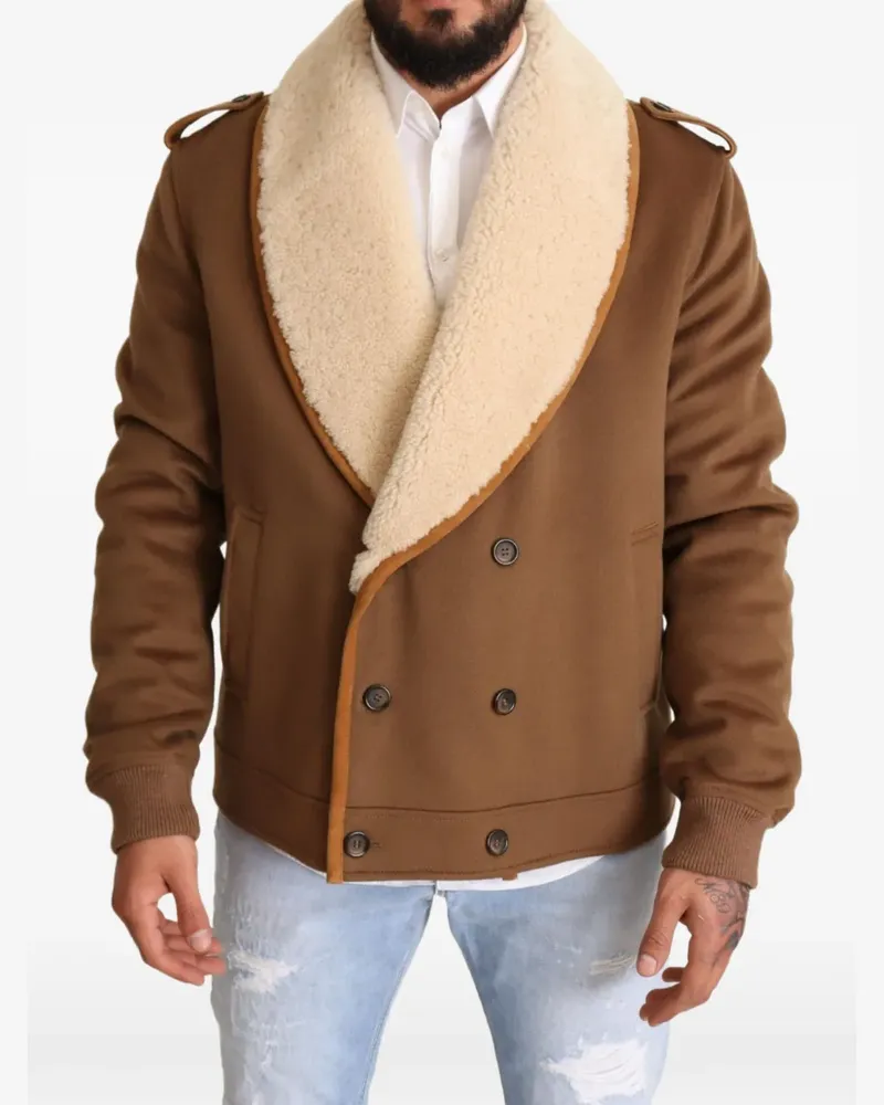 Dolce & Gabbana double-breasted shearling-collar jacket - Braun Braun