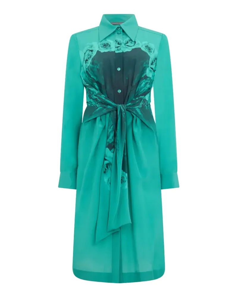 Alberta Ferretti Hemdkleid mit Rosen-Print - Blau Blau