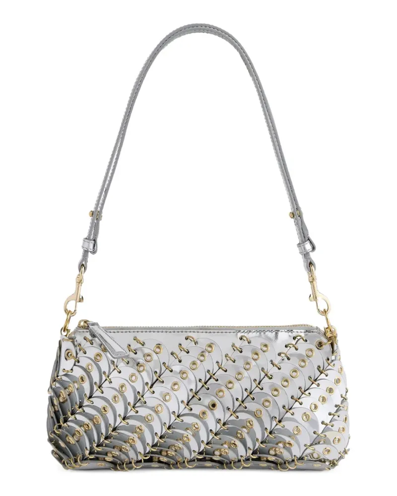 Paco Rabanne Kleine Tasche aus silberfarbenem Leder mit farblich abgestimmten Ösen Silber