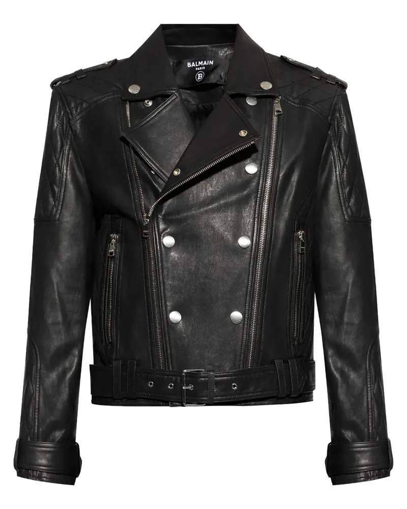 Balmain Doppelreihige Leder-Bikerjacke - Schwarz Schwarz