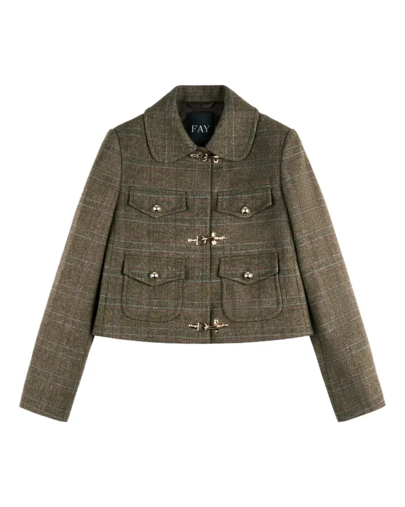 Fay Karierte Cropped-Jacke mit Knebelverschluss - Grün Grün