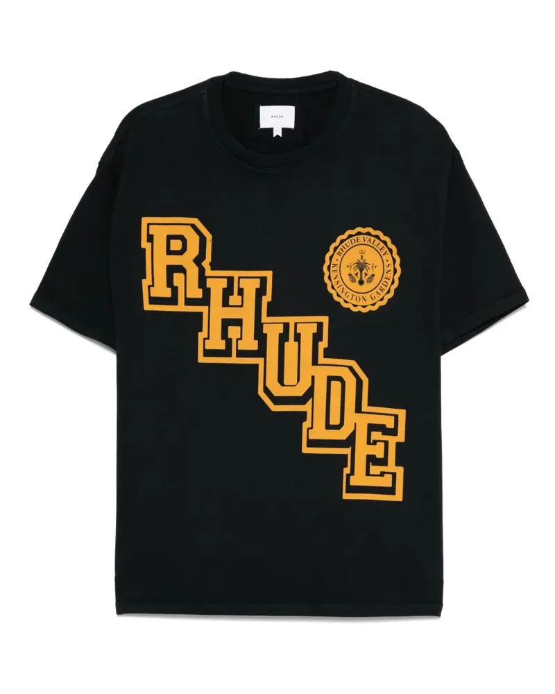 RHUDE T-Shirt mit diagonalem Logo - Schwarz Schwarz