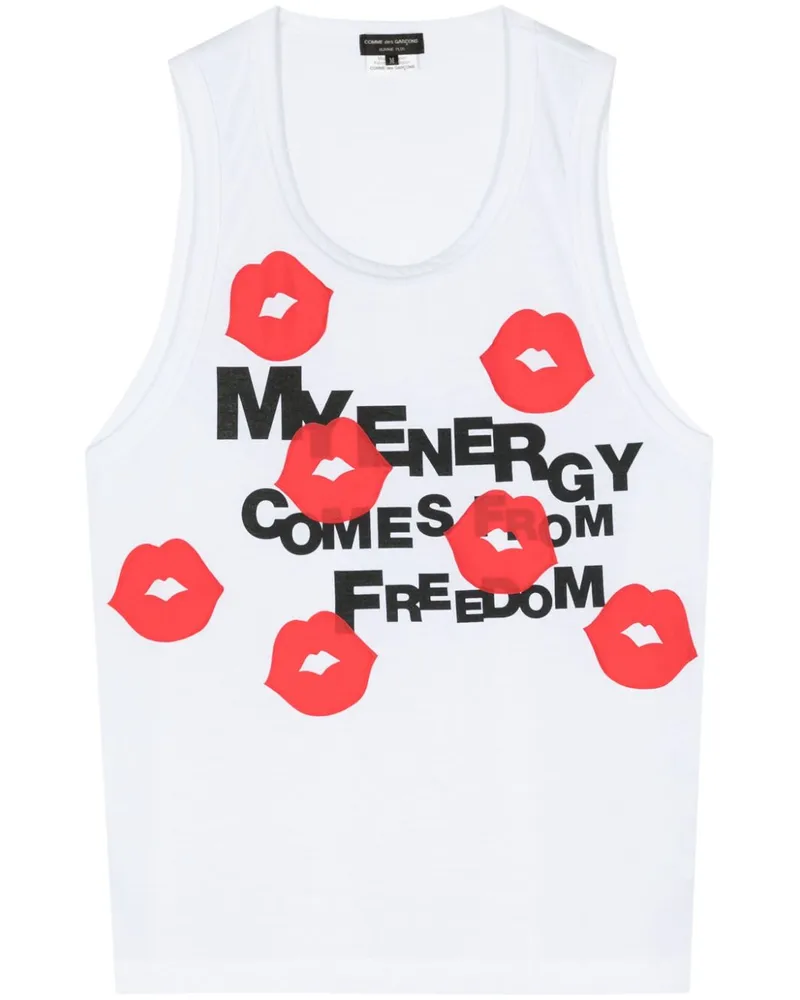 Comme des Garçons Lips Tanktop Mit U Ausschnitt Weiß