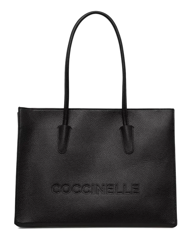 Coccinelle grained-leather debossed-logo tote bag - Schwarz Schwarz