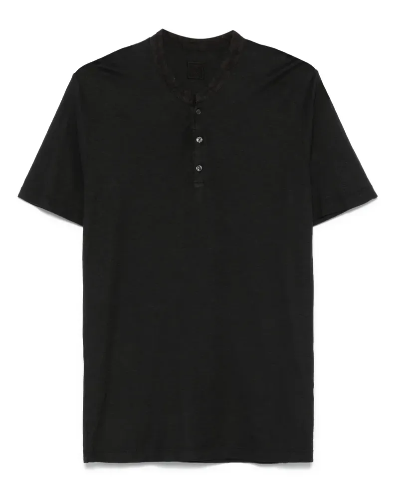 120% Lino Henley-T-Shirt mit Logo-Stickerei - Schwarz Schwarz
