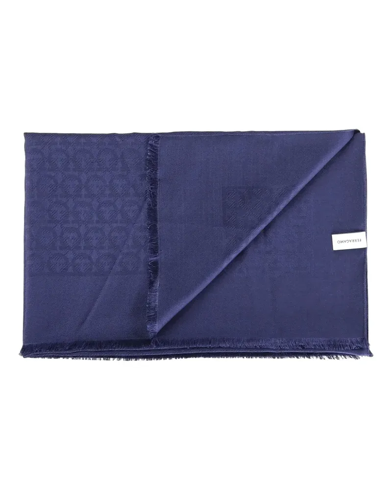 Ferragamo monogram fringed scarf - Blau Blau