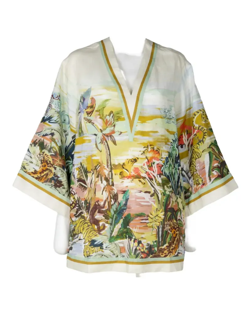 ALEMAIS Jungle Boogie V-neck printed mini dress - Nude Nude