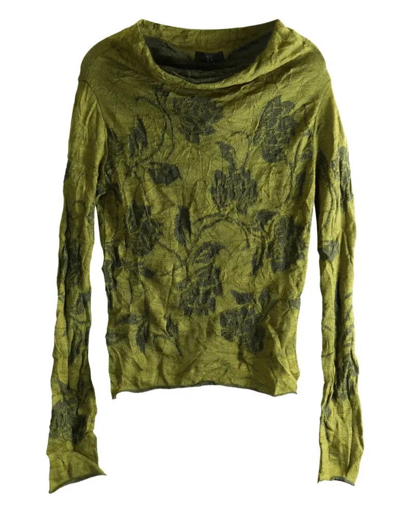 Yohji Yamamoto Seidenbluse mit Blumenstickerei - Grün Grün