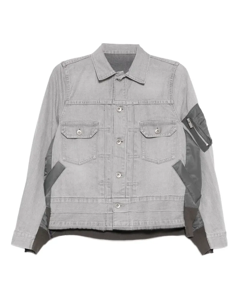 Sacai twill-patch denim jacket - Grau Grau
