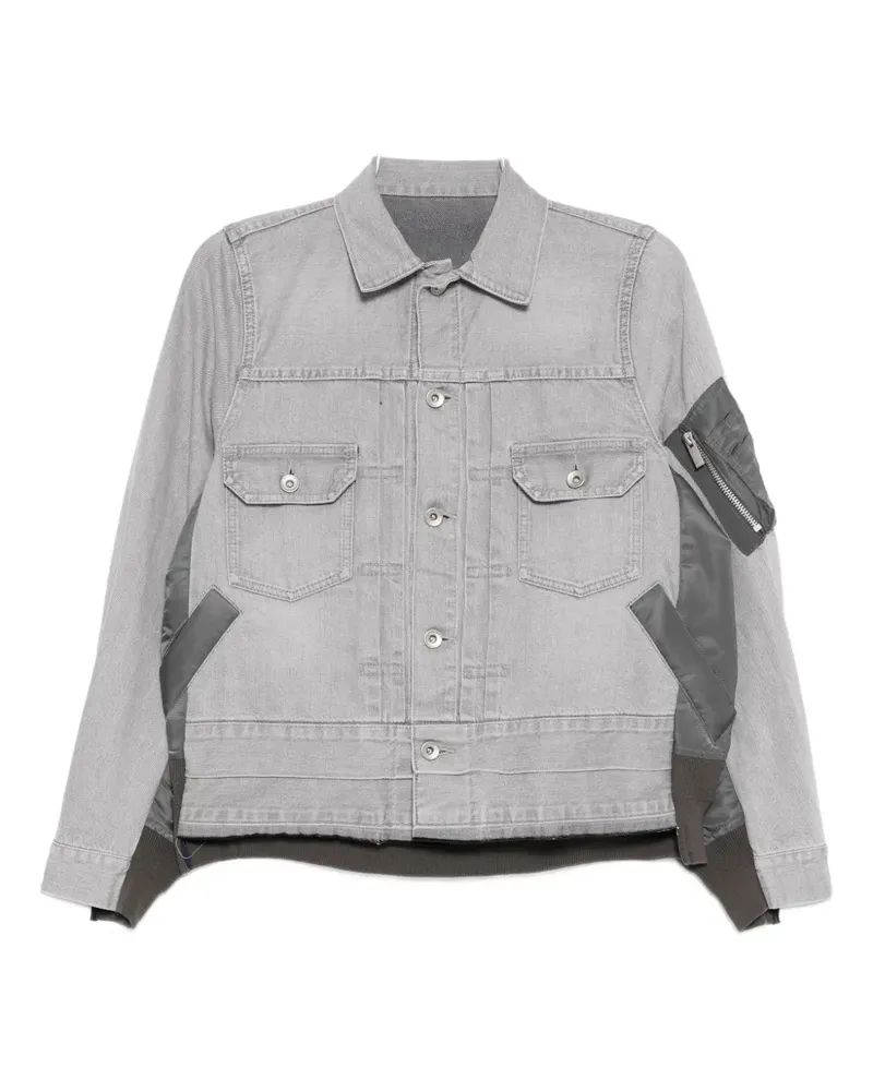 Sacai twill-patch denim jacket - Grau Grau