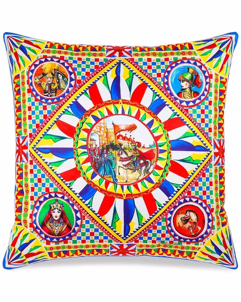 Dolce & Gabbana Mittelgroßes Kissen mit Carretto-Print - Weiß Weiß