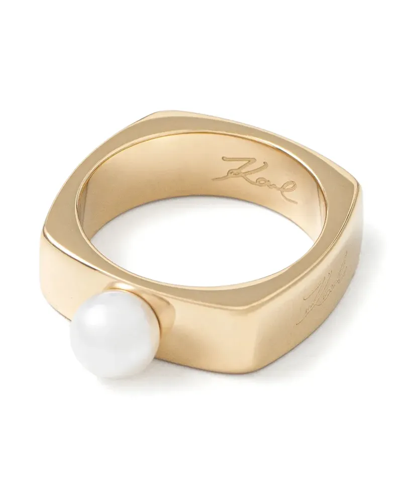 Karl Lagerfeld faux-pearl square ring - Gold Gold